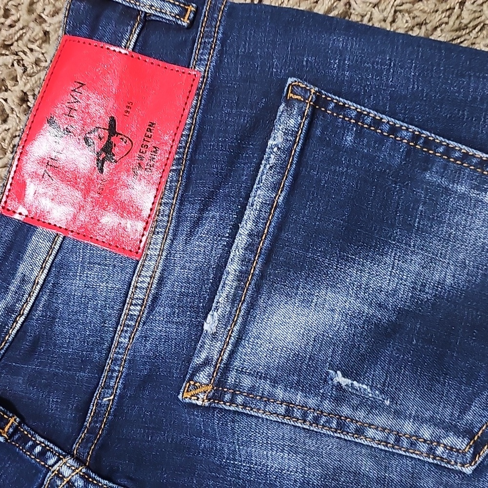 NWT 7TH HVN Jean Shorts Distressed Paint Stretch Blue Denim 36 Jorts Stretch - Picture 9 of 9
